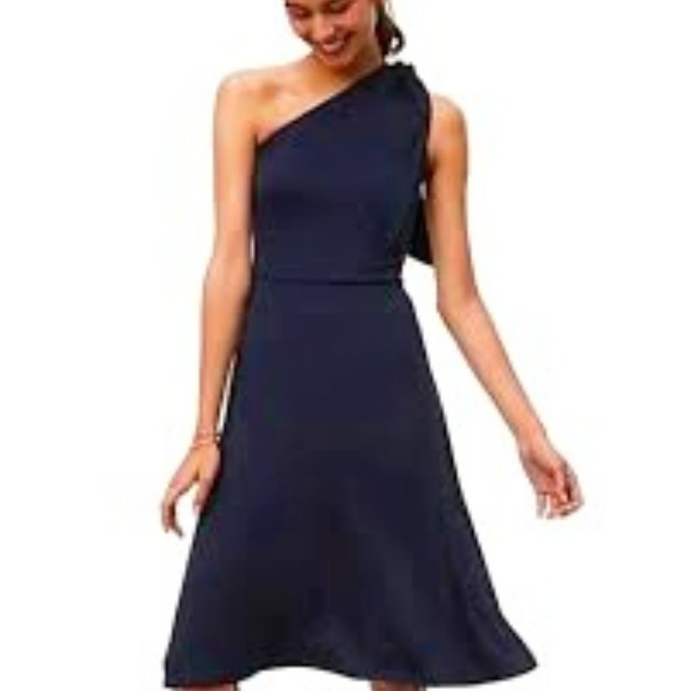 LOFT One-Shoulder Knit Dress w/Tie Navy XS